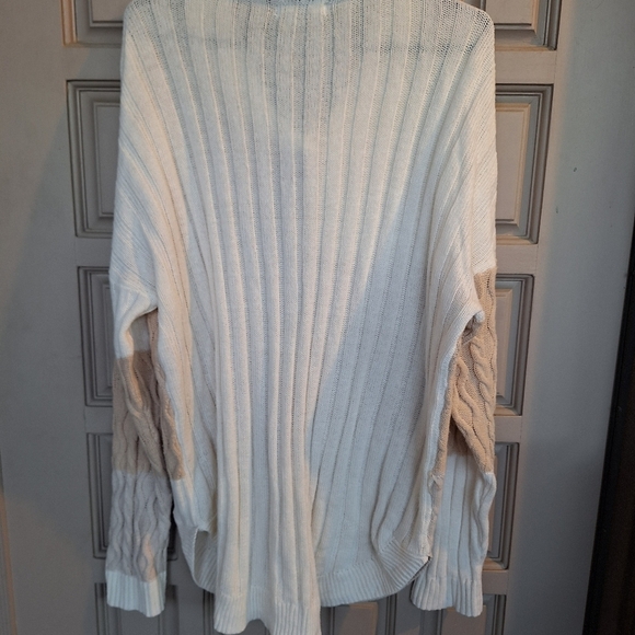 Sonoma Cotton Cardigan SzL Tan/Creme Block Colors Curved Hem Collar Long Sleeves - Picture 7 of 9